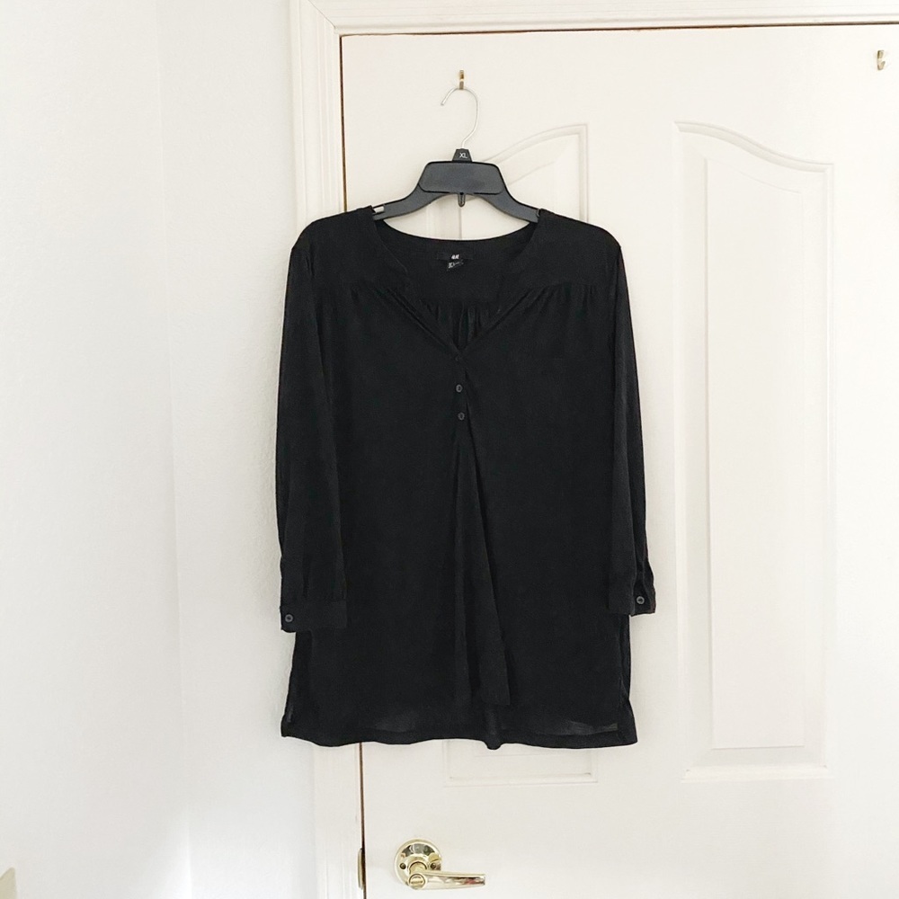 H&M Black Lightweight 3/4 Sleeve Henley Shirt